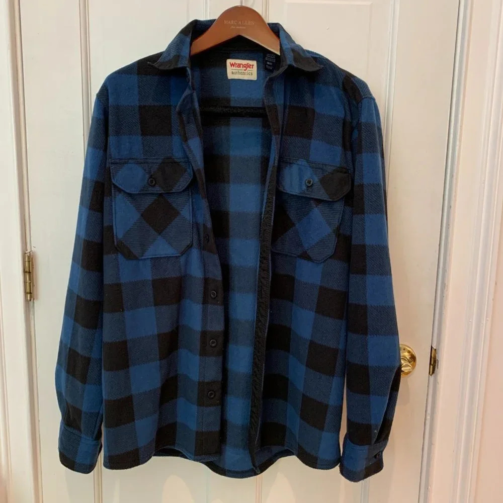 Vintage Wrangler Buffalo Plaid Fleece Overshirt Checked Fleece Shirt Jacket M - Picture 3 of 6